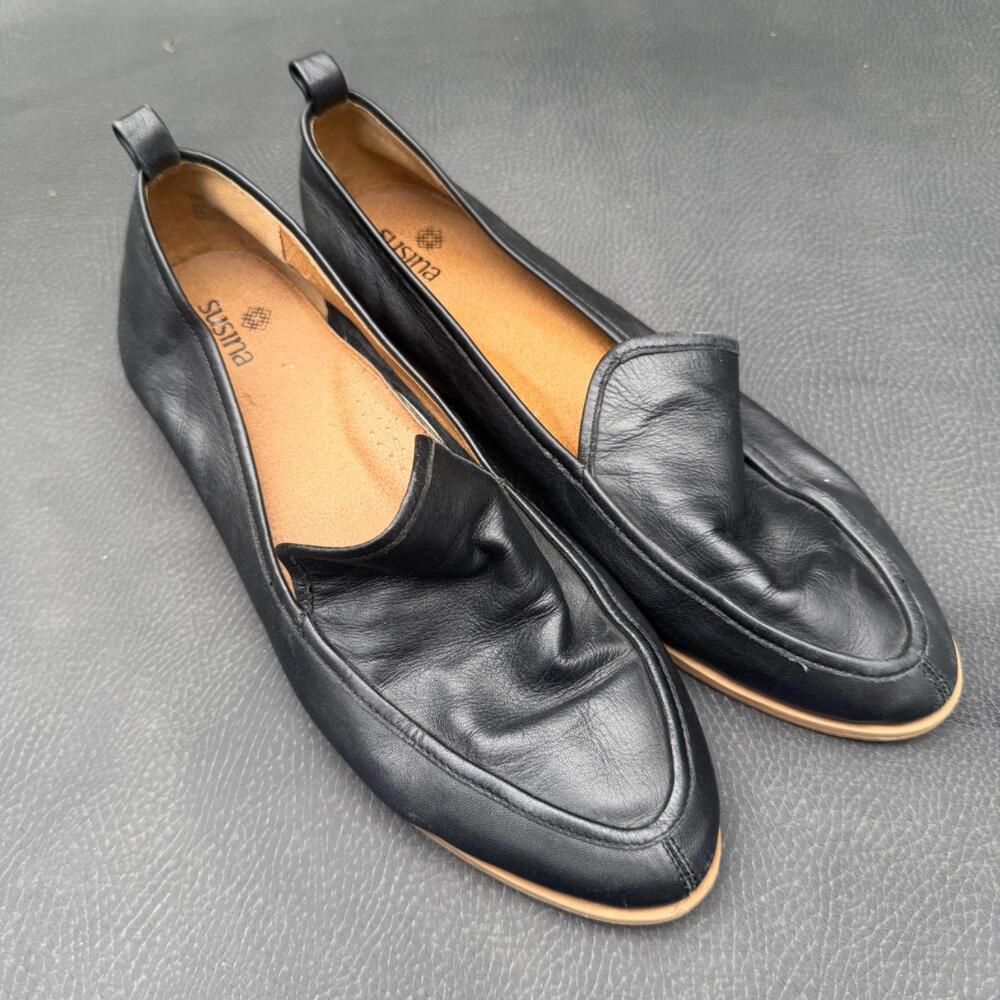 Susina Loafers Women 7 Black Leather Capsule Mod Chic Minimalist Office Work